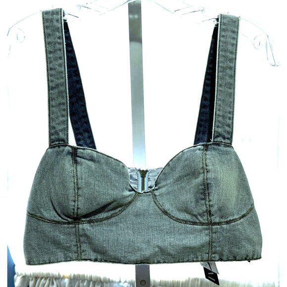 AFRM Koa Denim Bustier Crop Top In Light Wash Sz Large Back Zip Satin Lined - Picture 2 of 7